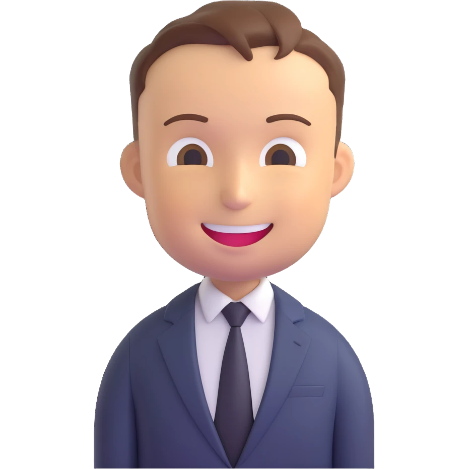 Elon Musk as an emoji, smiling with short hair and suit emoji