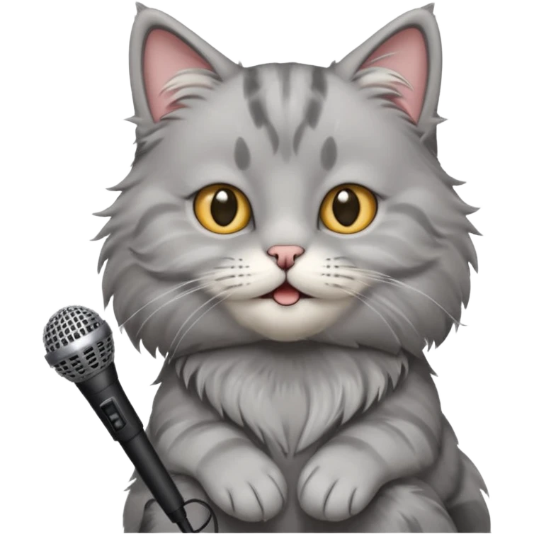 grey cat holding microphone emoji