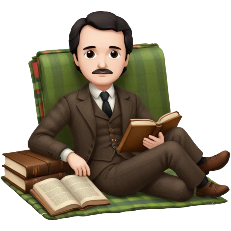 Edgar Allan Poe reclining on a picnic blanket emoji