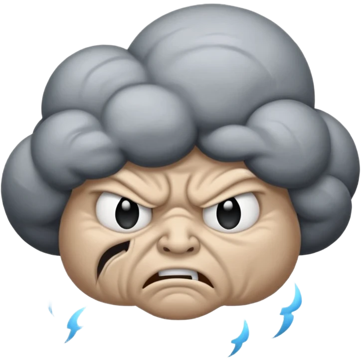 angry Thunderstorm Cloud, face, gray emoji