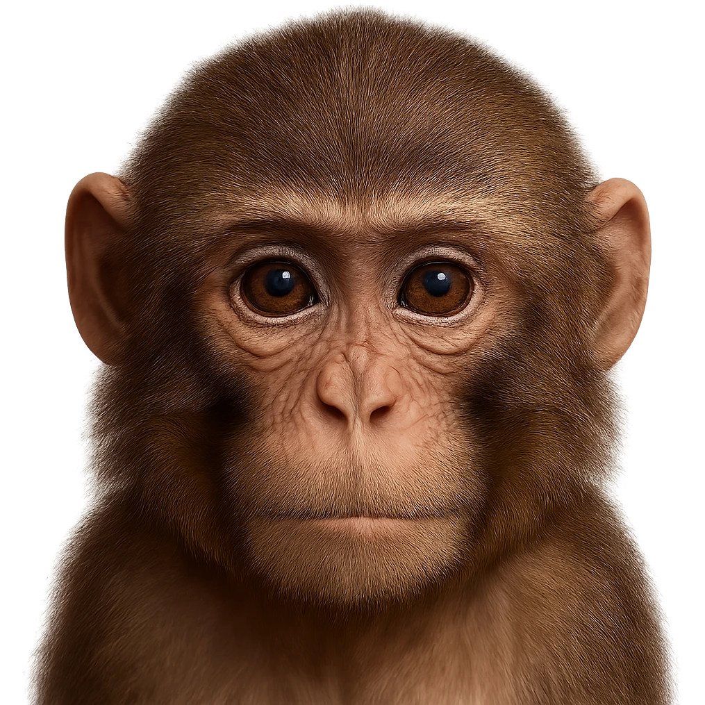 Make the ape more realistic with detailed facial features and fur texture, while keeping the apple emoji style look. Remove the background. emoji