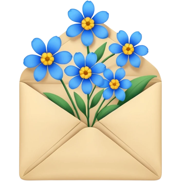 An opened envelope that has blue flowers coming out of it emoji