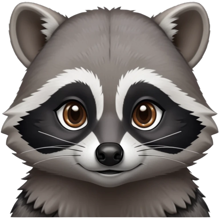 Cinematic-Noble-Raccoon-Portrait-Emoji – Poised and confident, with a sturdy build and a beautifully textured fur of silver-grey accented by dark black facial markings, deep-set, intelligent brown eyes, simplified yet sharp and sophisticated zoom out to show shoulders emoji