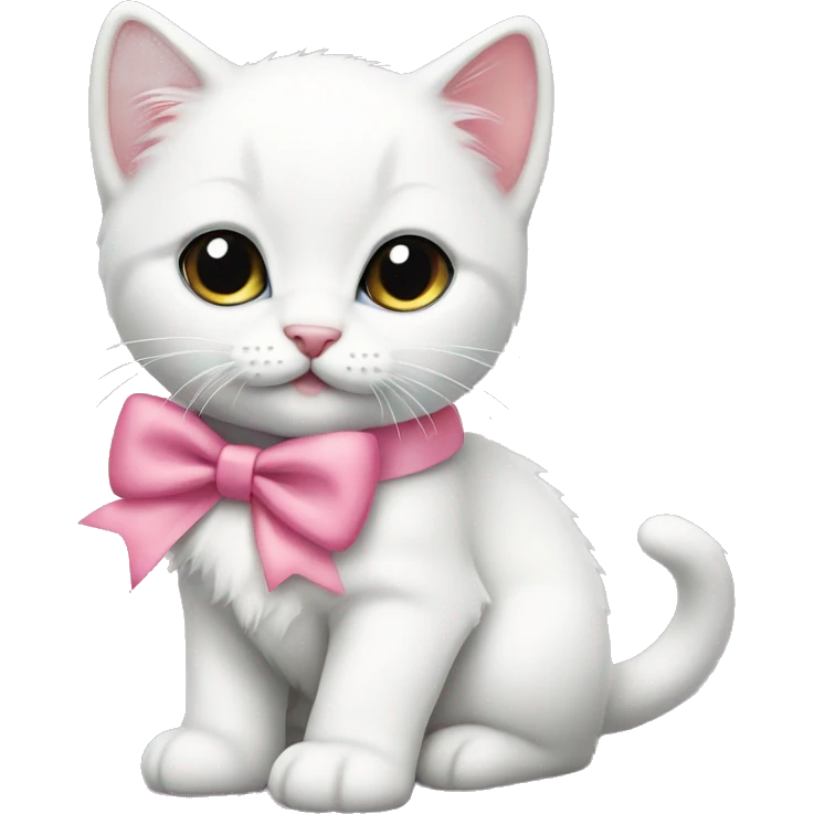 White kitten with pink bow emoji