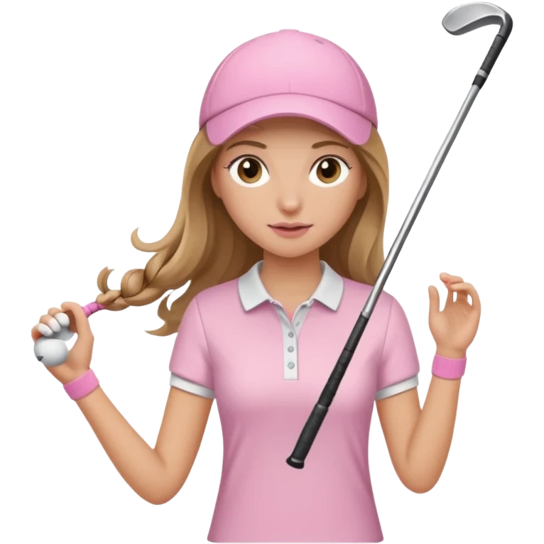 girl with long bronde hair wearing light pink and is swinging a golf club emoji