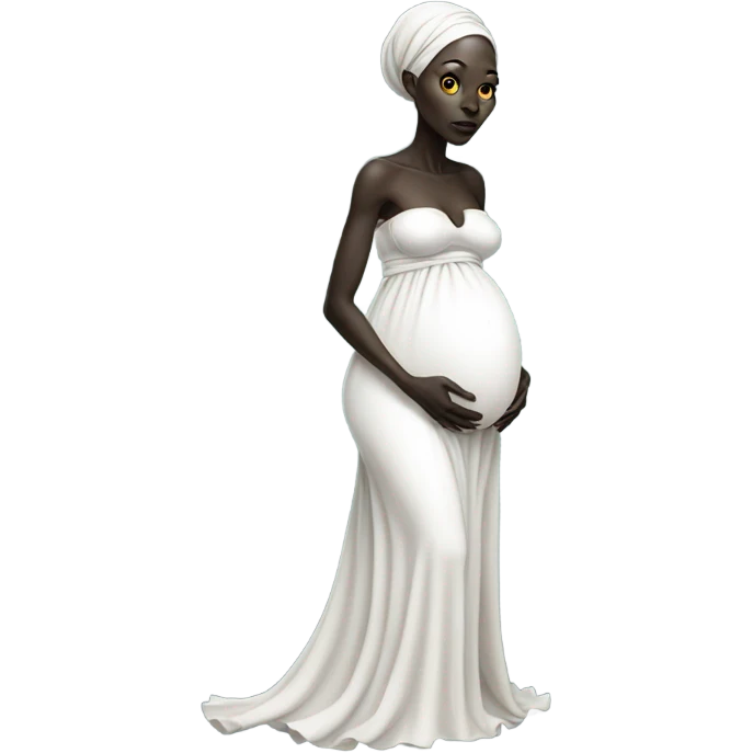 Pregnant black alien woman, full body, on white dress emoji