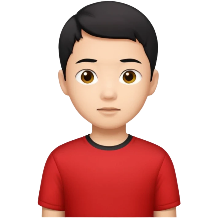 asian boy black short hair red shirt emoji