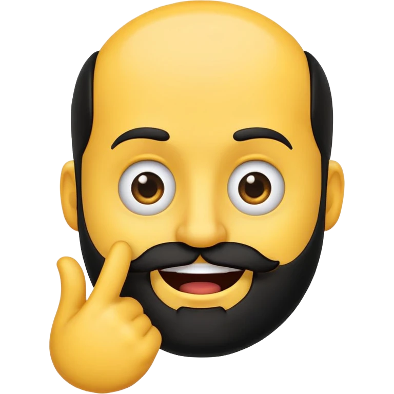 rounded yellow emoji face with a black beard, mouth facing to the side, raising one eyebrow, making a 'no' gesture with its hand emoji