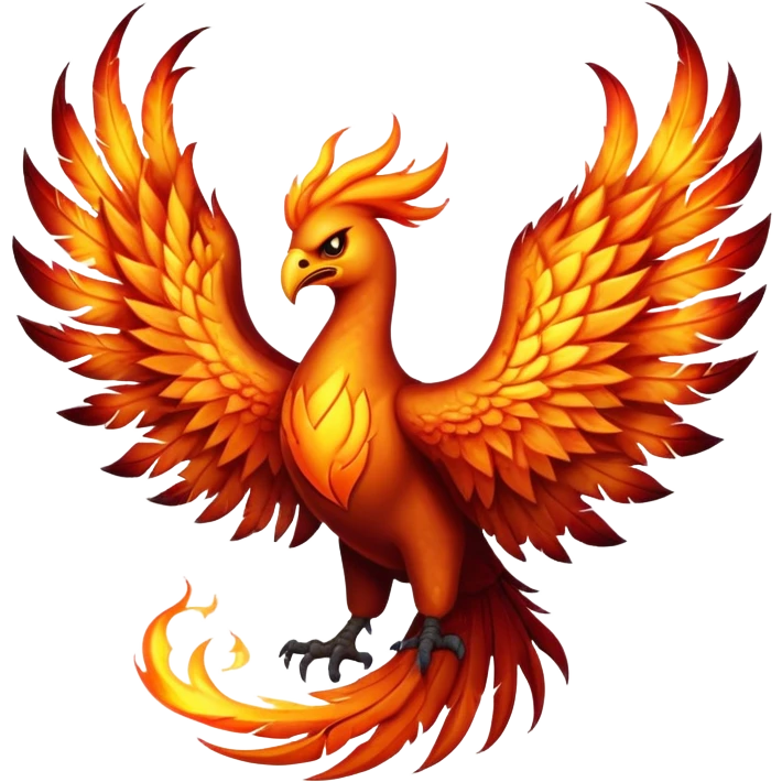 Cinematic Fierce Battle-Hardened Mystical Fire Phoenix Portrait Emoji, head tilted with an aggressive, unwavering gaze that speaks of relentless combat. The flame-kissed form is marked by rugged, charred feathers and vivid battle scars. Its blazing eyes radiate raw intensity and steely resolve, rendered with lifelike detail and stark natural lighting, high shine, channeling an aura of unyielding warlike energy and valor, softened by a dynamic glowing outline that highlights its battle-earned ferocity. emoji