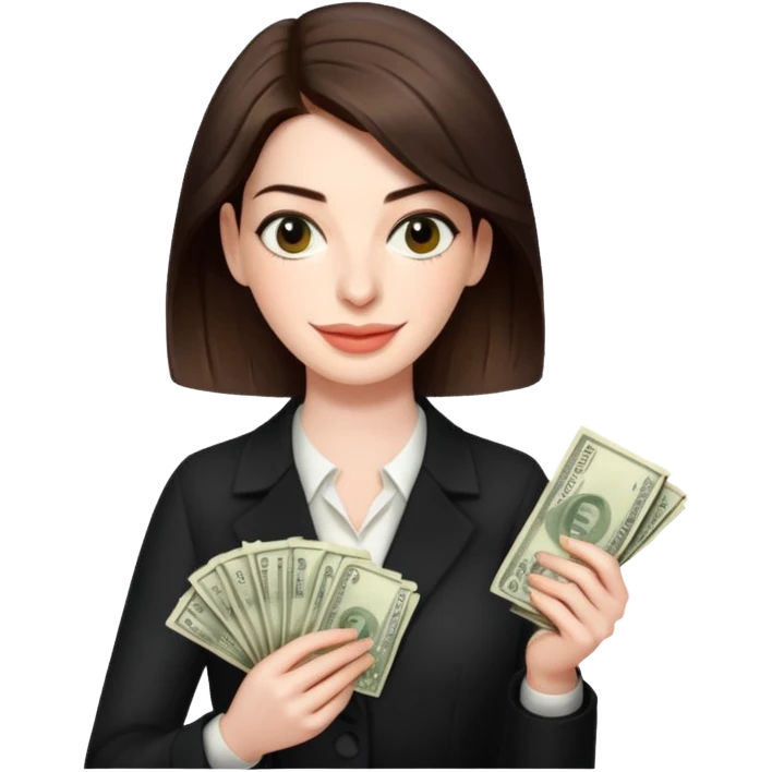Anne Hathaway holding money emoji