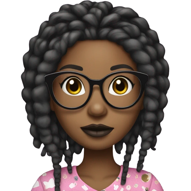 black girl with locs  she has a loc bang tho and her hair color is blonde and black. she also has black glasses and full lips. and she loves hello kitty emoji