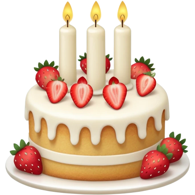Jellycat vanilla cake with white frostting and strawberries on top with one candle  emoji