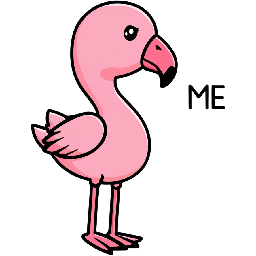 pink flamingo with word "me" emoji