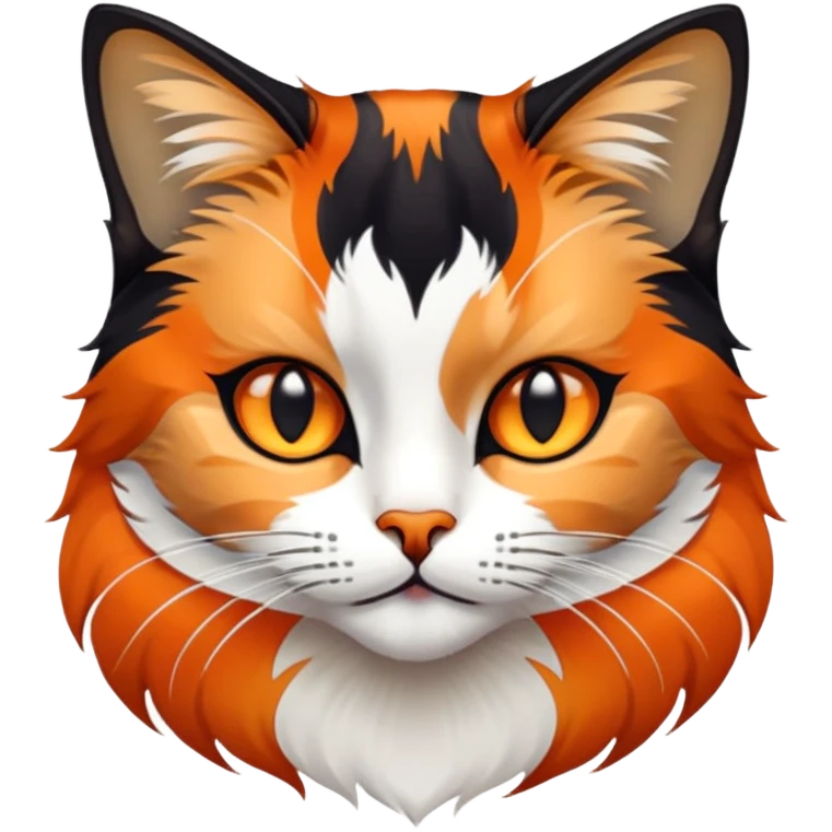 cinematic-noble-calico-cat-portrait-emoji,-poised-and-regal,-with-a-striking-patchwork-fur-in-vibrant-orange,-black,-and-white-hues premoninantly black,-delicate-whiskers-and-a-refined,-relaxed-gaze,-simplified-yet-exquisitely-detailed,-glowing emoji