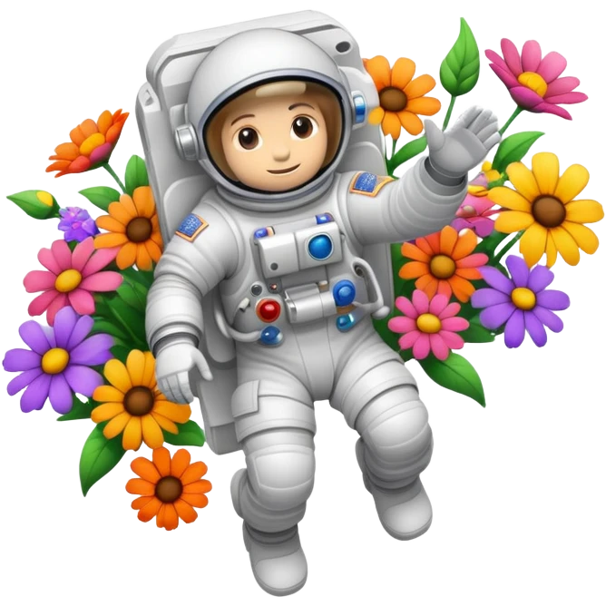 Astronaut flying around flowers emoji