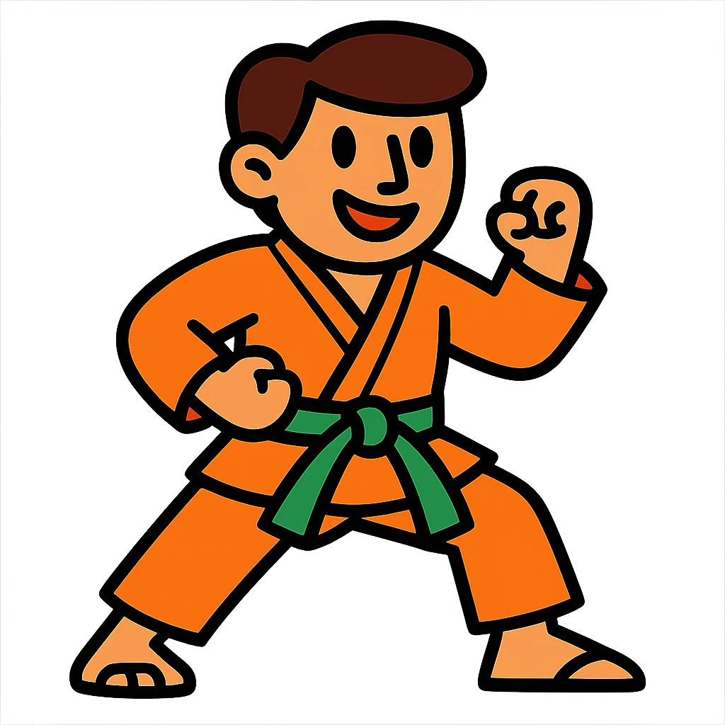 vibrant toon style karate costume with green belt emoji