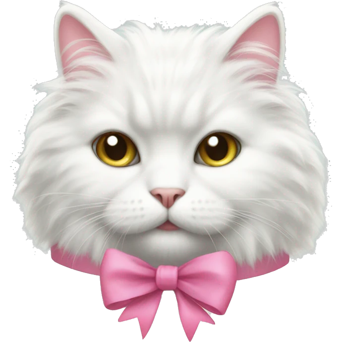 white fluffy cat with pink bow emoji