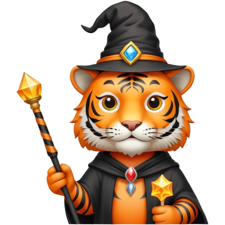 Tiger wizard with magic wand and hat emoji