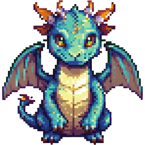 pixel art dragon, exaggeratedly small wings, playful expression emoji