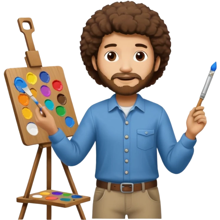 BOB ROSS HOLDING A PAINT PALETTE WITH AN EASEL emoji