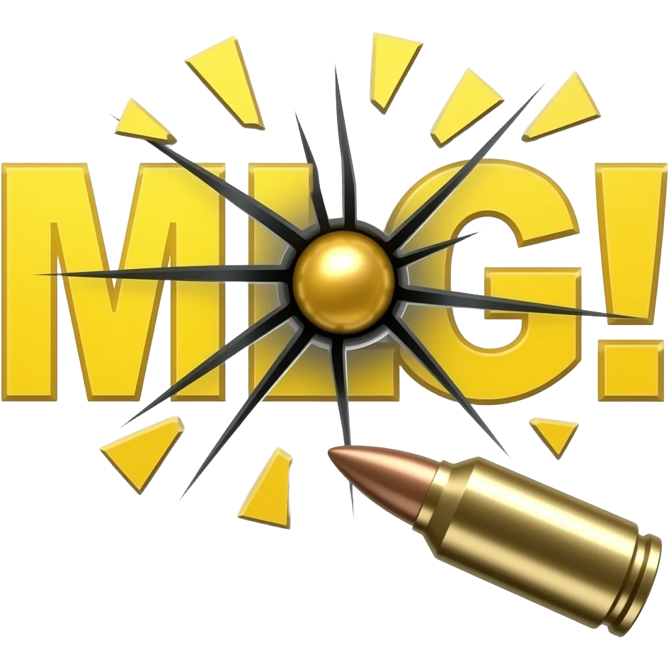 Надпись MLG! жёлтого цвета и раскрошилась на части от выстрела пули emoji