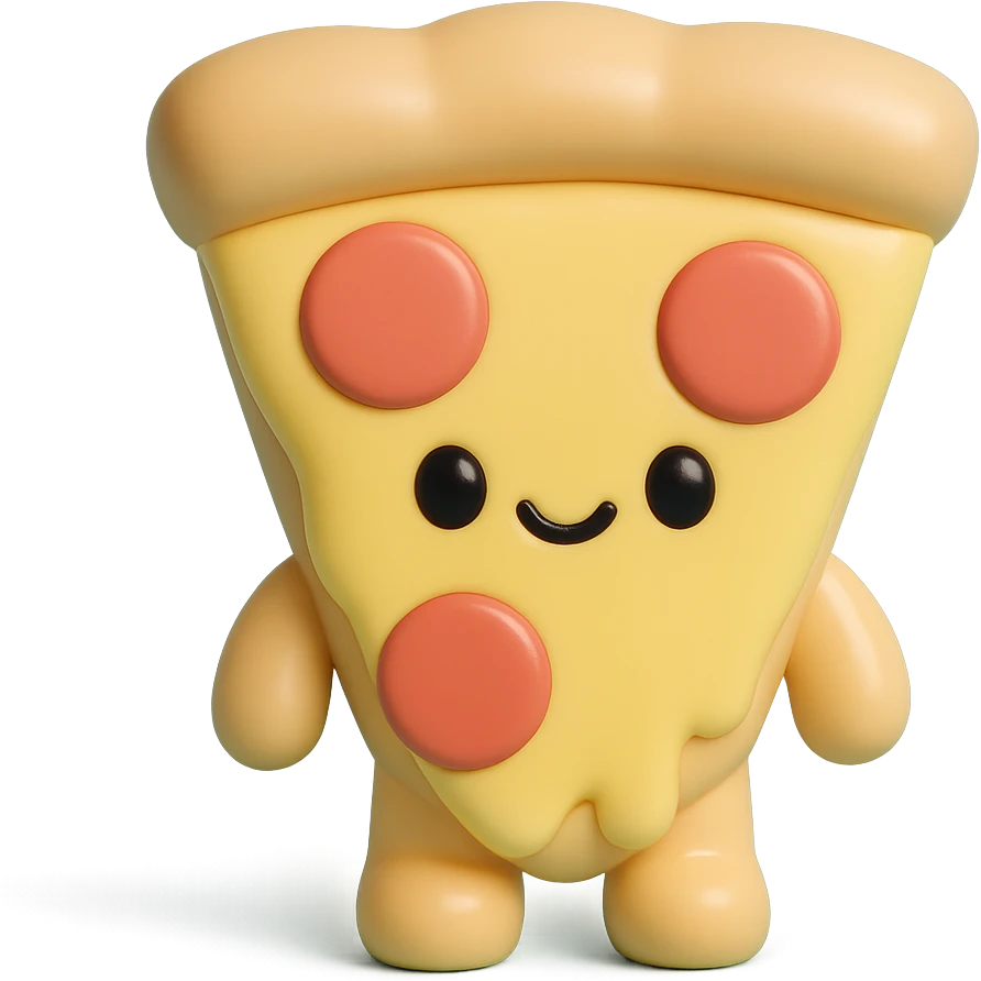 plushie style slice of pizza, vinyl figure look, soft toy details emoji