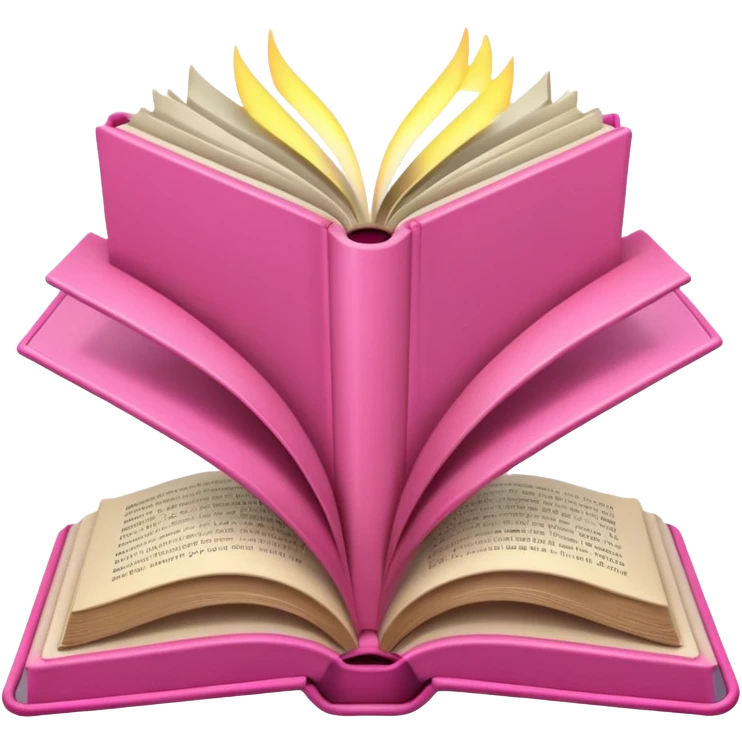 An open pink book with glowing lights emerging from its pages,  emoji