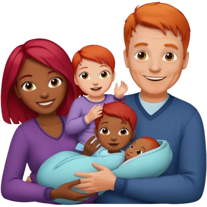 Older white man with red hair younger african women with new baby emoji