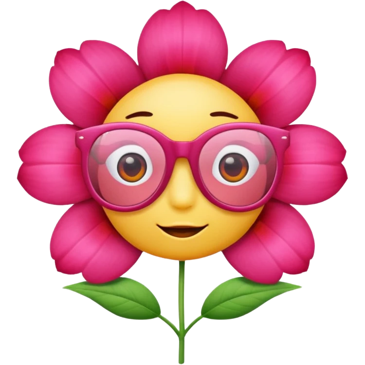 a pink flower wearing red glassess emoji