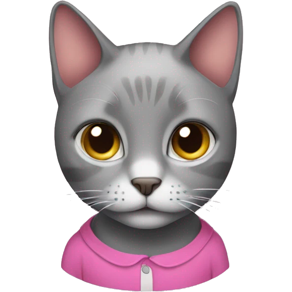 A gray cat with a pink shirt emoji