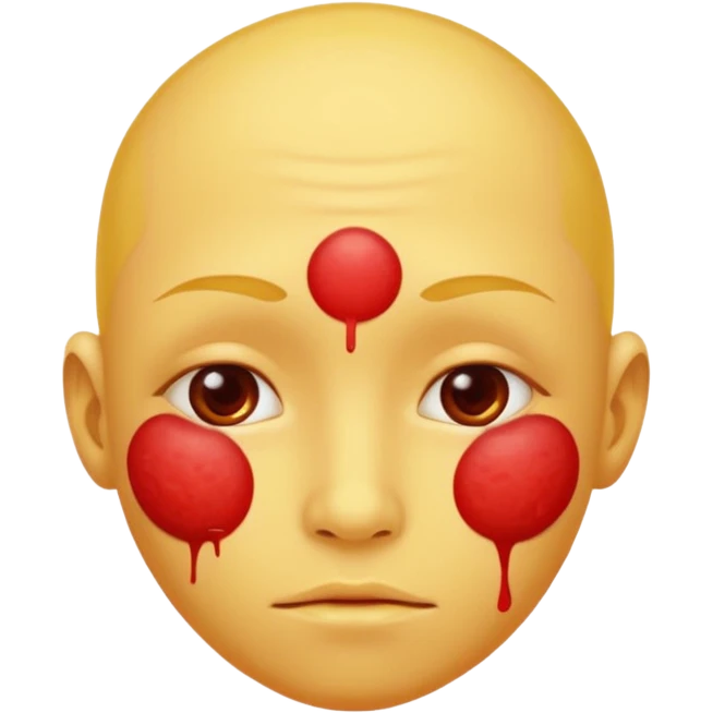 A circular yellow face with many herpes sores that are close together and red  emoji