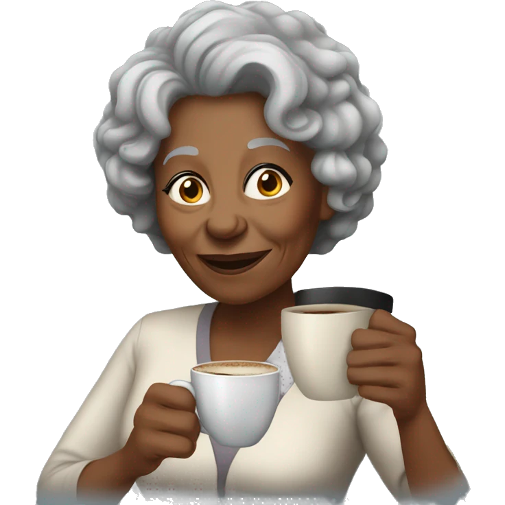 Elderly black woman with gray curly hair drinking coffee emoji