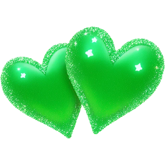 Three small green hearts with sparkles emoji