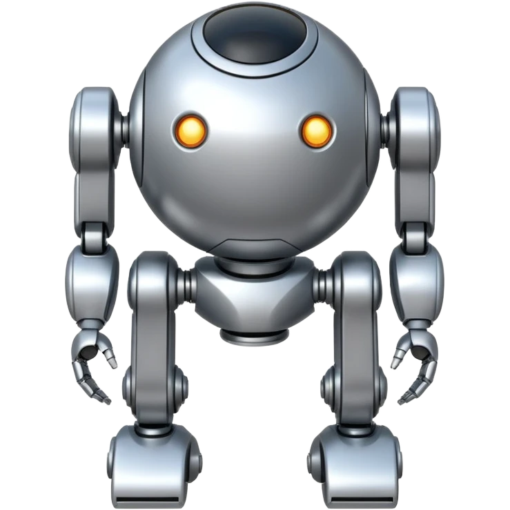 completely symmetrical 4 legged robot. center sphere with leg extending from each corner emoji