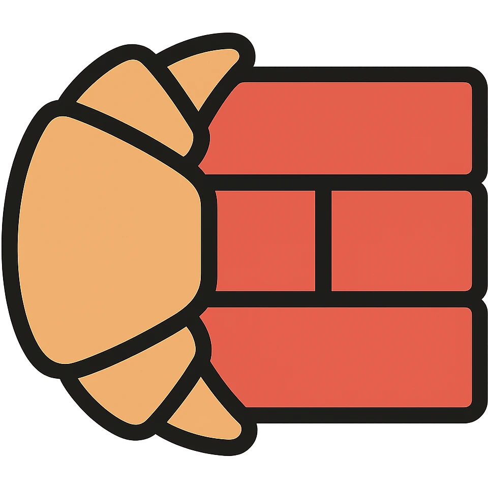 Make the croissant merged into a brick look more like a brick in color outline icon style, with no background. emoji