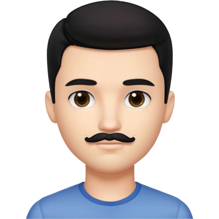 Morning pretty handsome bratz man, with black hair and Little square mustache with black black black  eyes,  short dar, pale skin, defined jawlines emoji