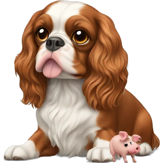 King Charles spaniel with a pig as a pet emoji