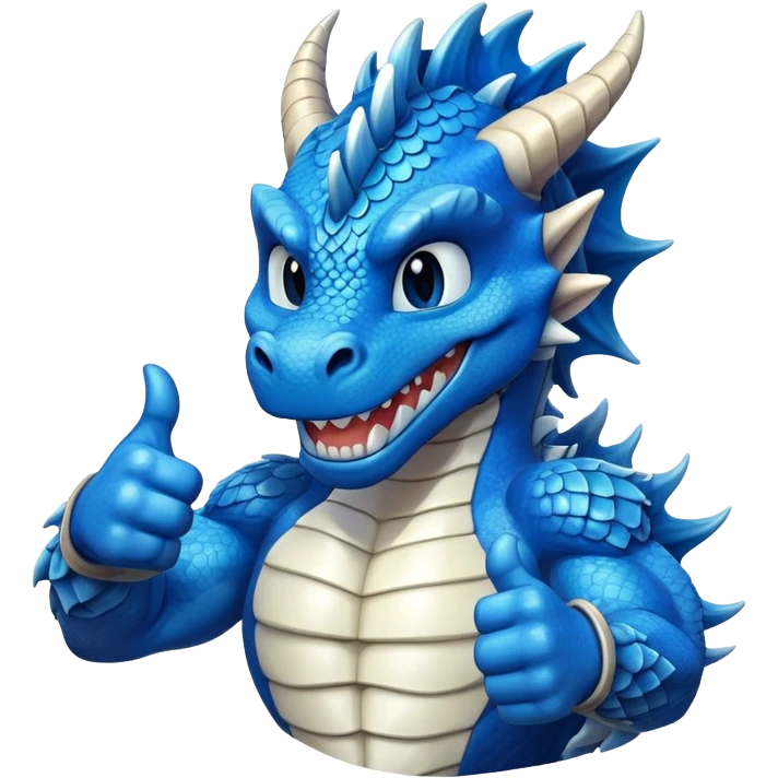 Humanoid blue dragon, smiling with a thumbs up emoji