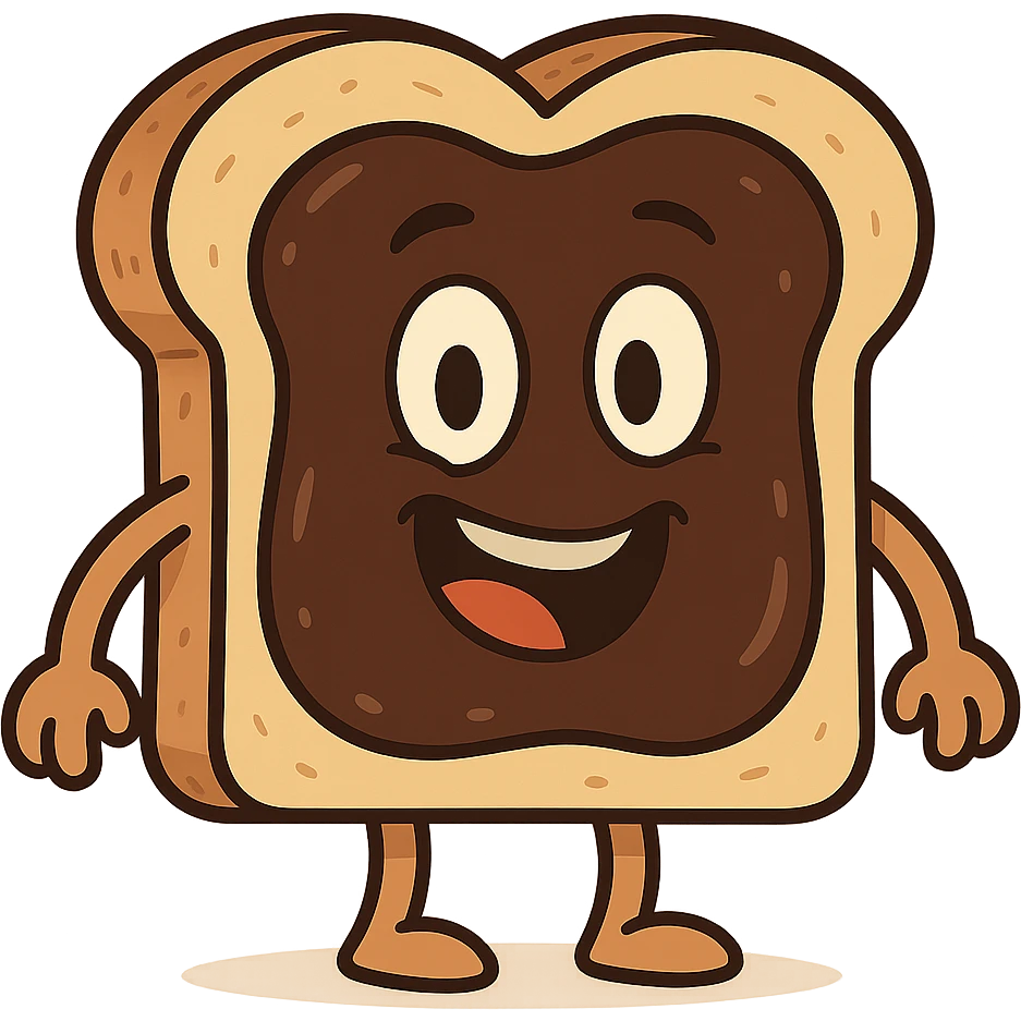 cartoon style slice of toast with vegemite spread and a happy face on the toast emoji
