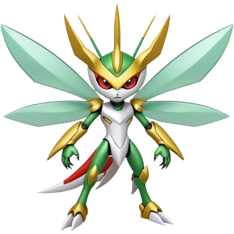 Cute Cool Edgy Shiny Futuristic Ethereal Legendary Kartana-Digimon-Scizor-hybrid full body emoji