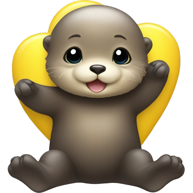 Baby sea otter with yellow heart in its paws emoji