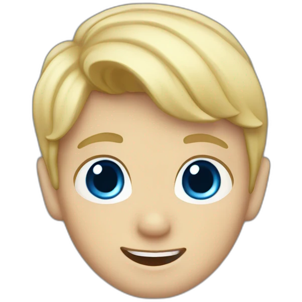 Blonde boy with medium shorhair, blue eyes, waving hi to the camera emoji