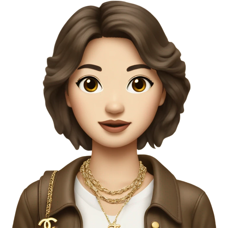 Realistic brown hair Chanel Asian Girl with Birkin bag and Chanel necklace emoji