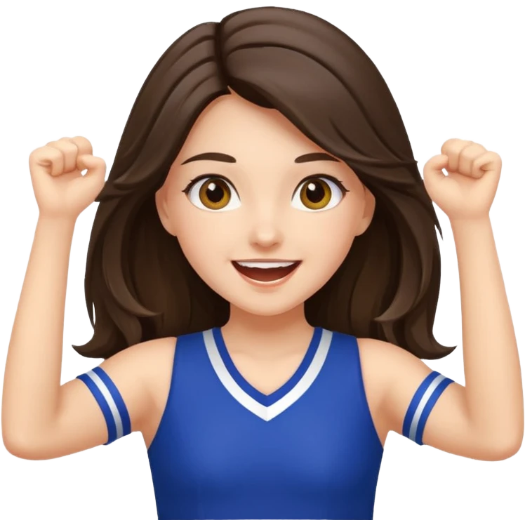 happy long haired brunette girl hazel eyes cheerleader cheering emoji