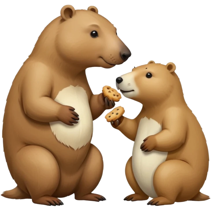 capybara and an snow bear eating biscuits with each other emoji
