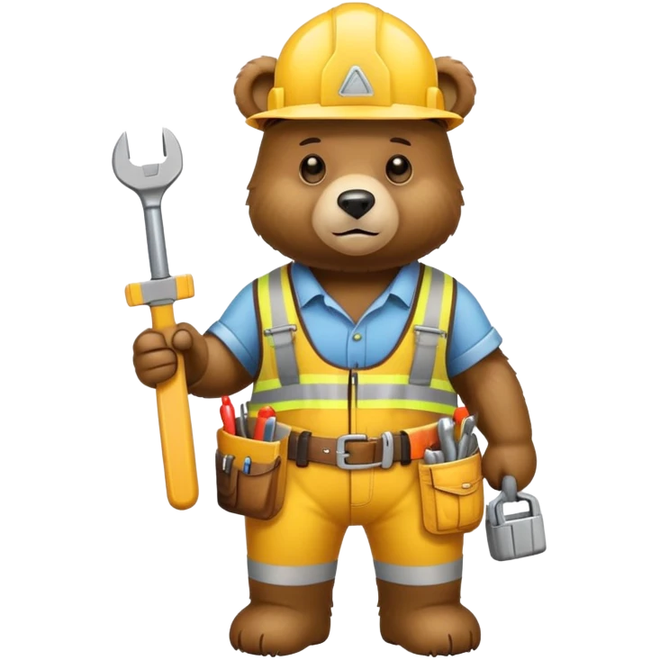 Bear wearing a yellow construction hard hat and tool belt emoji