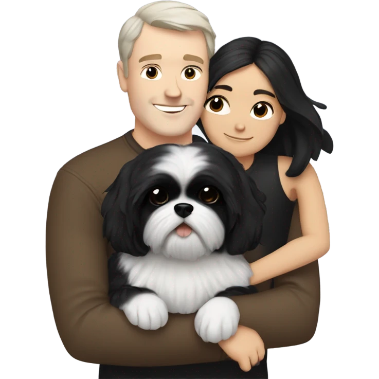 White Man with dark hair hugging black shih tzu  emoji