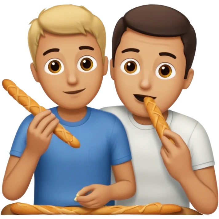 man eating a breadstick on another man's lap emoji
