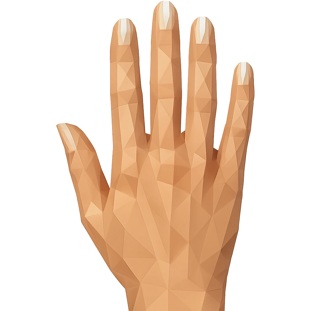 beautiful realistic female hand with five fingers and beige manicure, polygonal style emoji