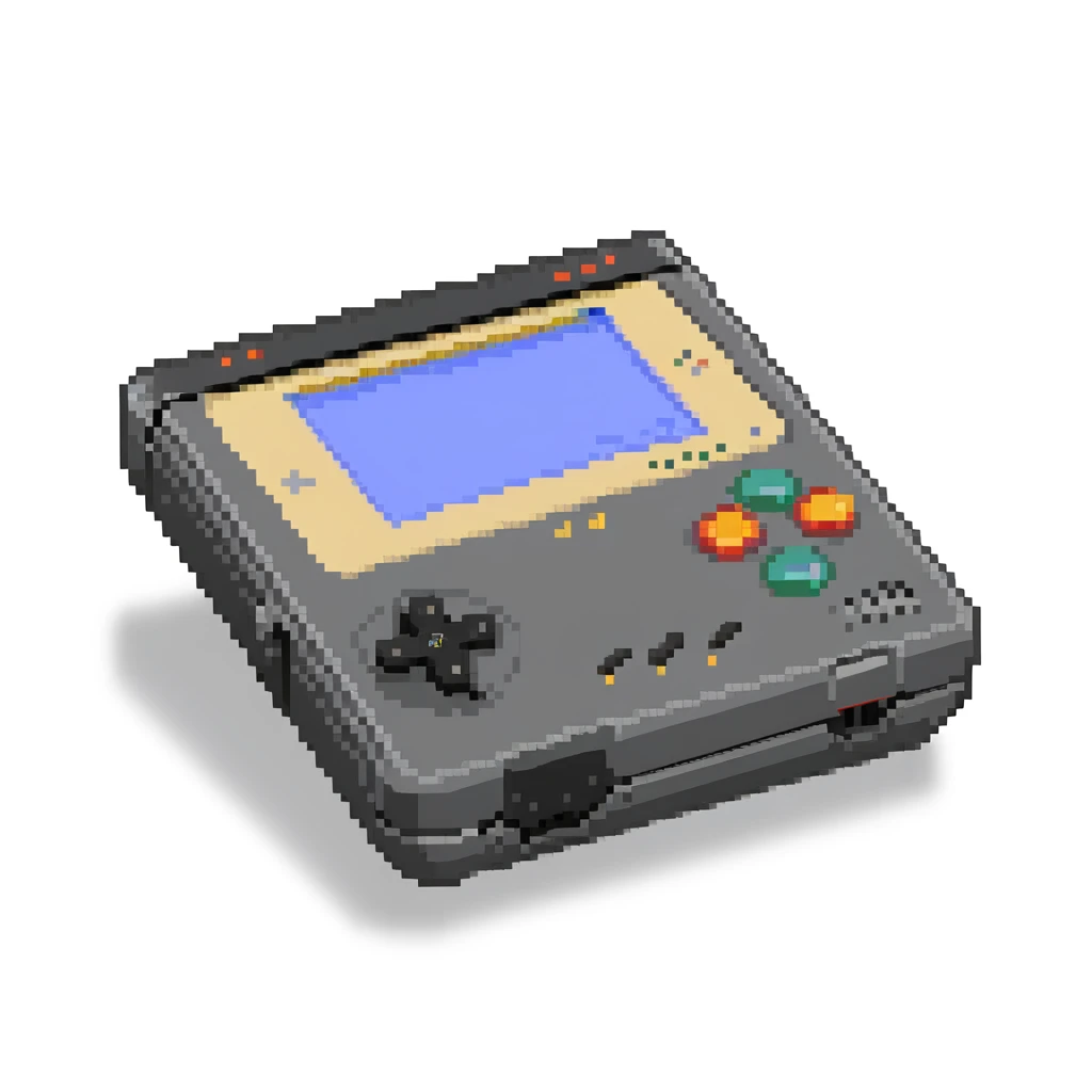 Portable retro handheld game console shown from a three-quarter view angle emoji